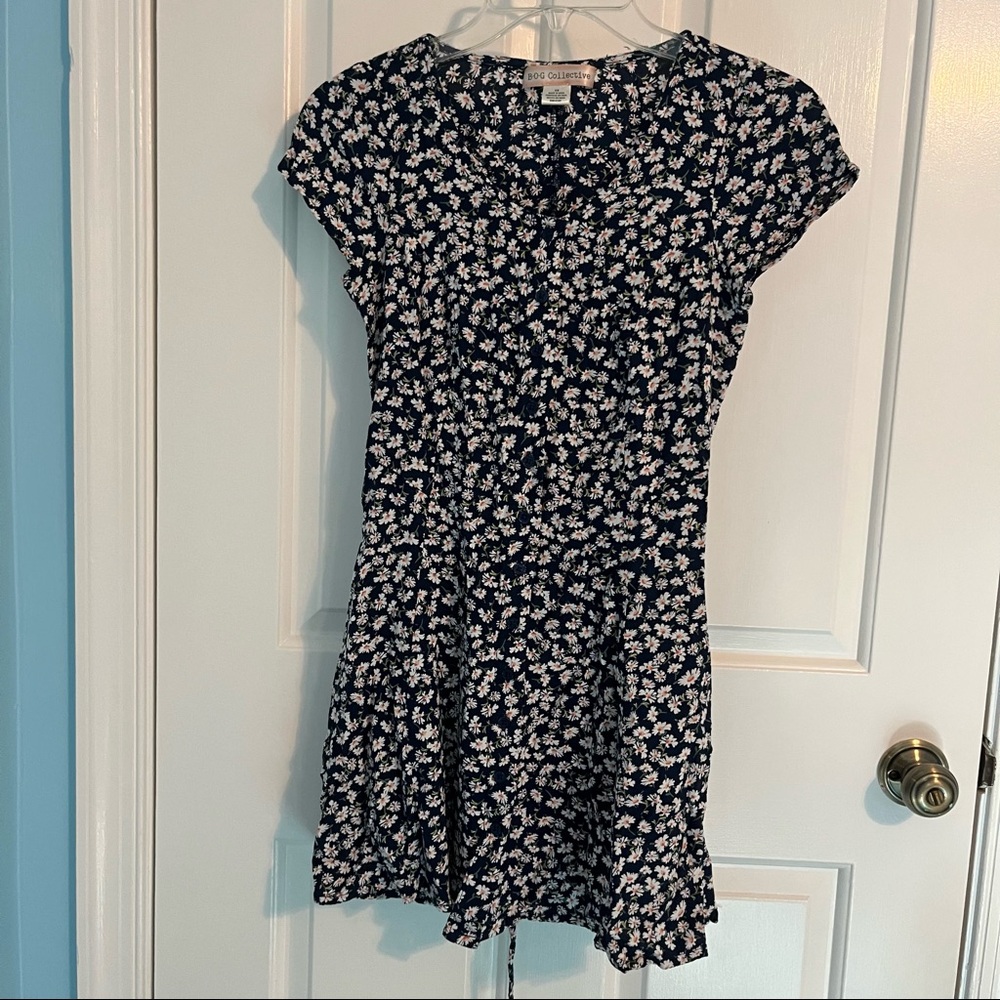 Button Up Blue Dress with Daisies